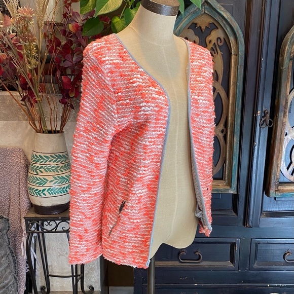 ASOS Creamsicle & White Boucle Bolero Open Front Blazer - Picture 5 of 15